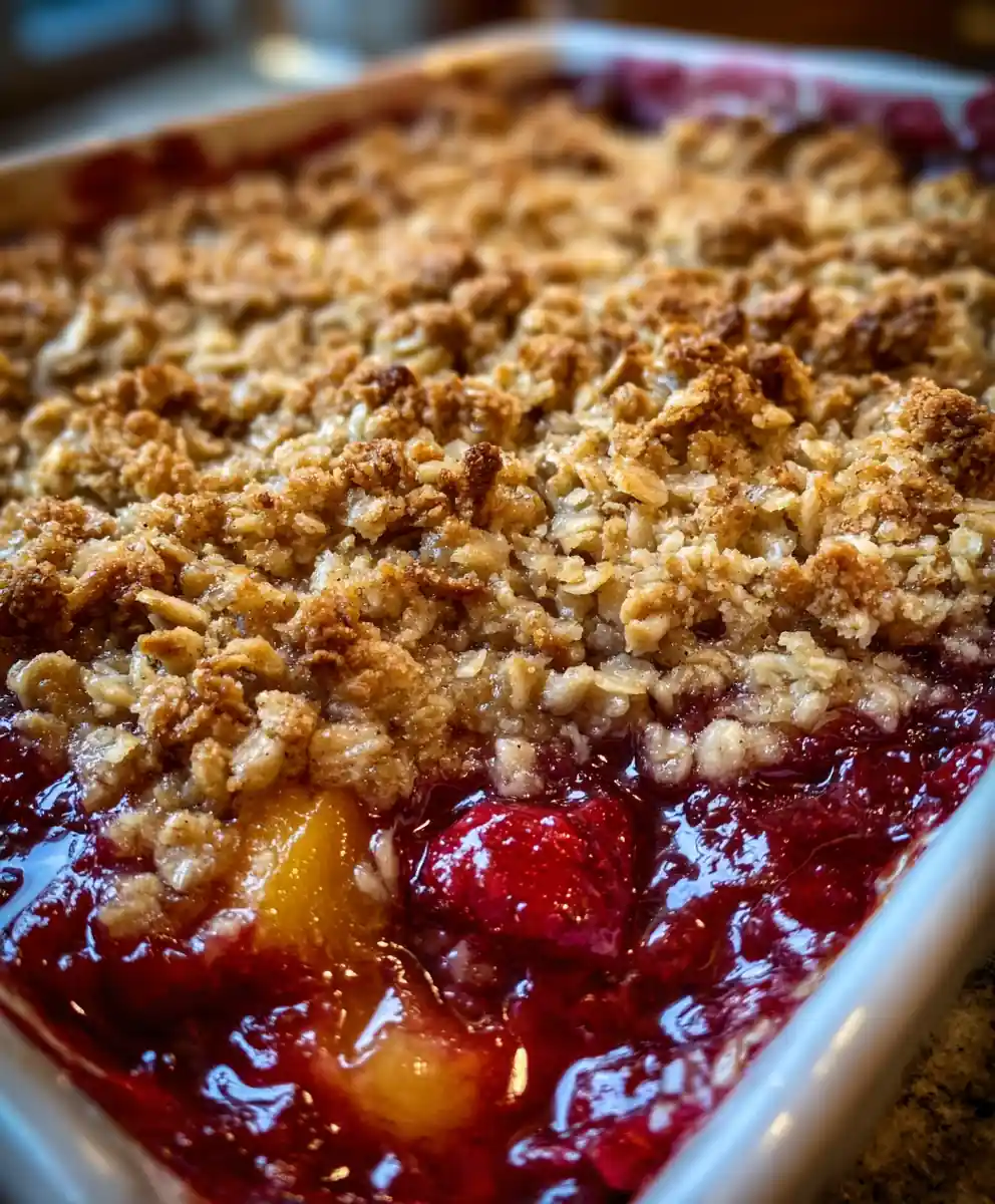 fruit crumble recipe Ruby Peach Oat Top