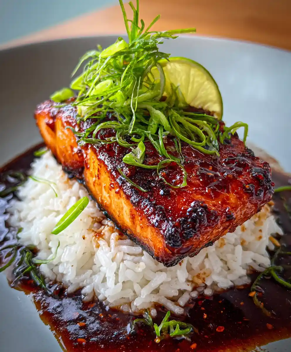 salmon and rice recipe Soy-Chili Glaze and Scallions