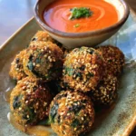 Spinach Balls Recipe Sesame Crusted With Red Pepper Dip 1762525825.1820412