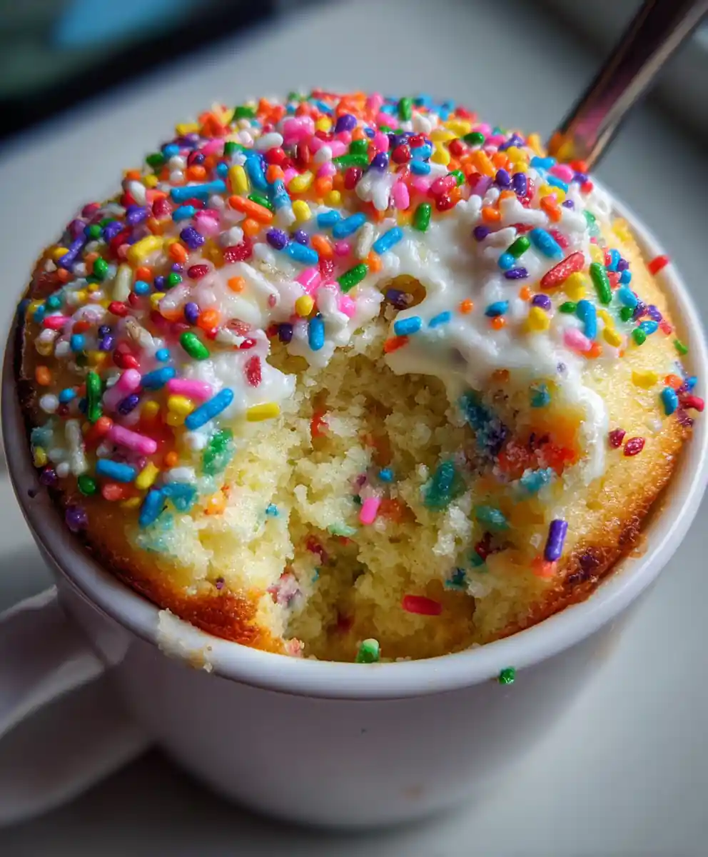 vanilla mug cake recipe Rainbow Sprinkle Top