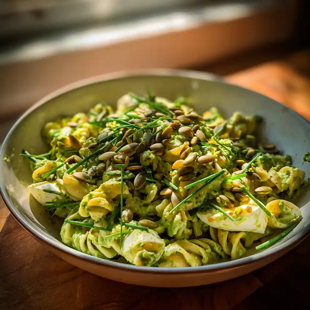 Basil Infused Avocado Swirl Deviled Egg Pasta Salad 6 Basil Infused Avocado Swirl Deviled Egg Pasta Salad