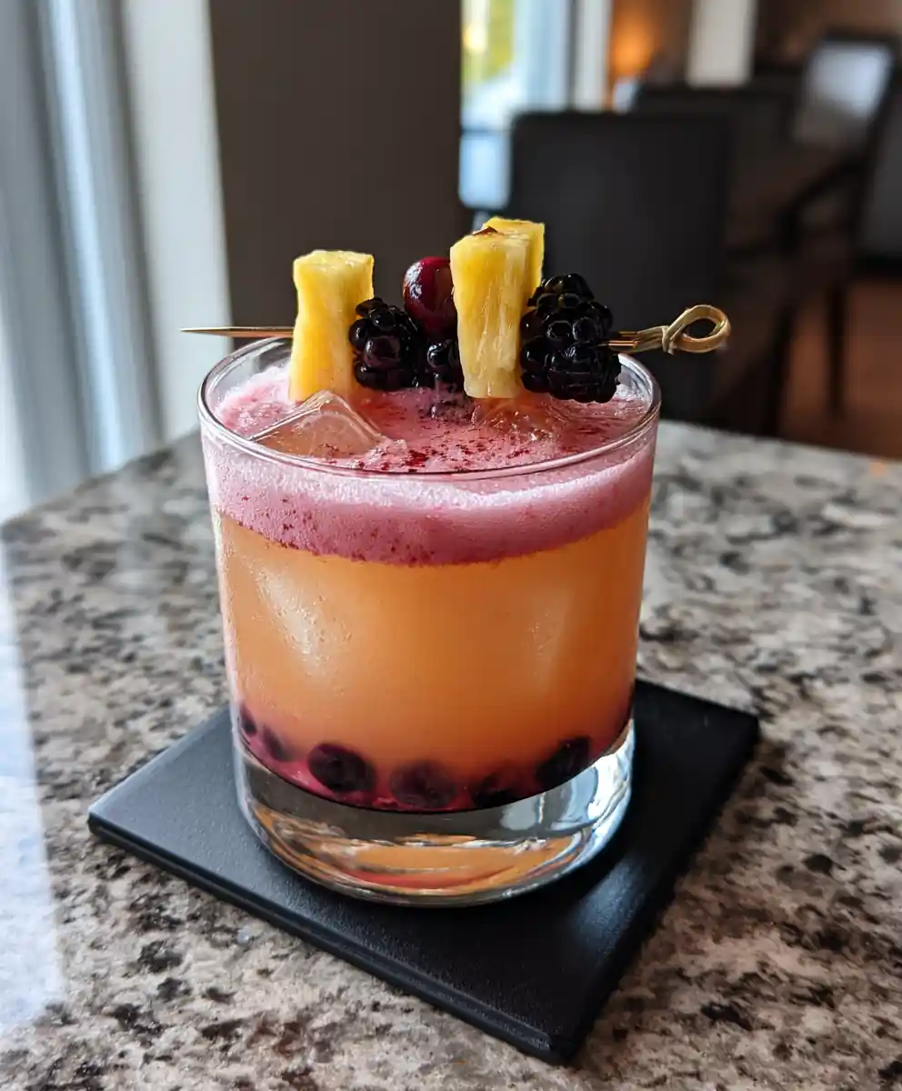 Blueberry Pineapple Sour With Smoky Pineapple Drizzle