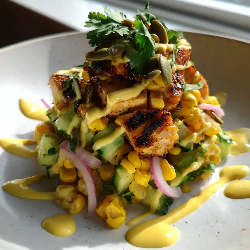 Charred Corn And Cucumber Chicken Salad With Lime Cilantro Cream 1772092250.0929341