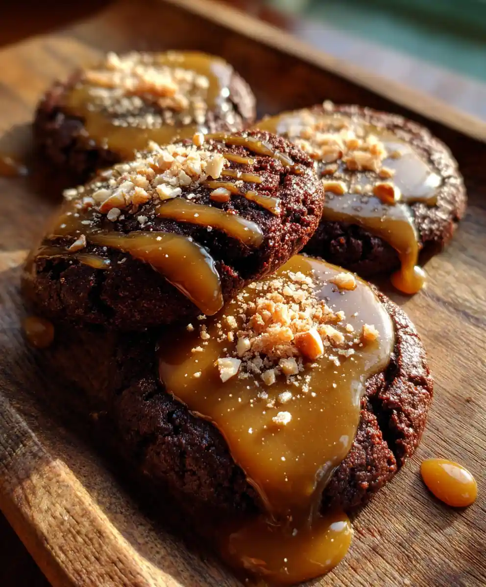 Chocolate Espresso Rolls Royce Cookies With Salted Caramel Drizzle