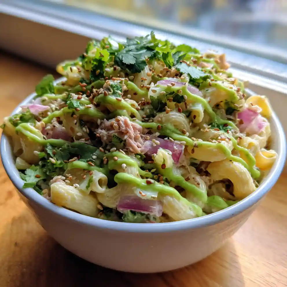 Citrus Miso Tuna Macaroni Salad With Avocado Lime Drizzle 1772073787.3322341