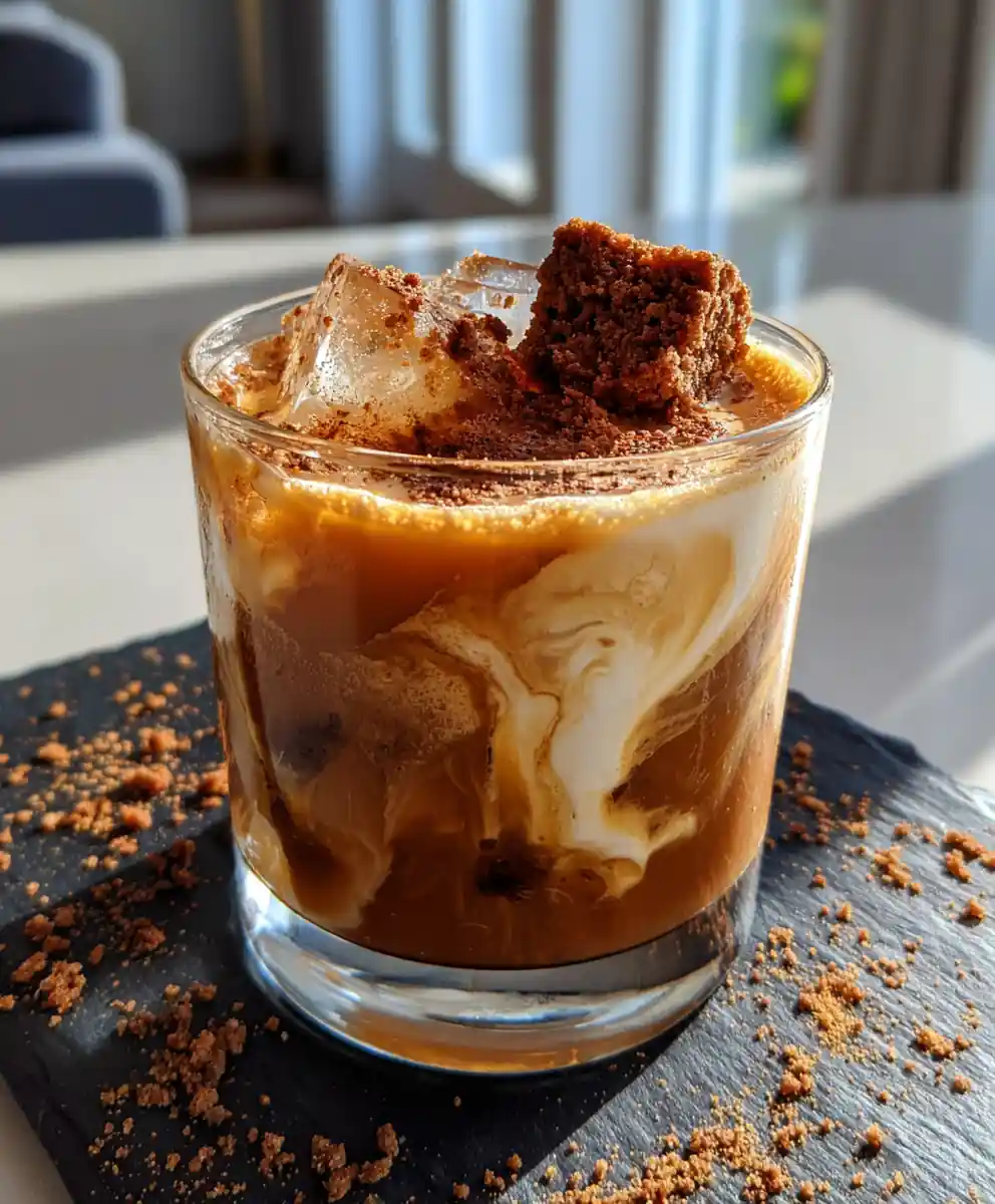 Cookies Cream White Russian Mocktail With Cookie Crumble Swirl