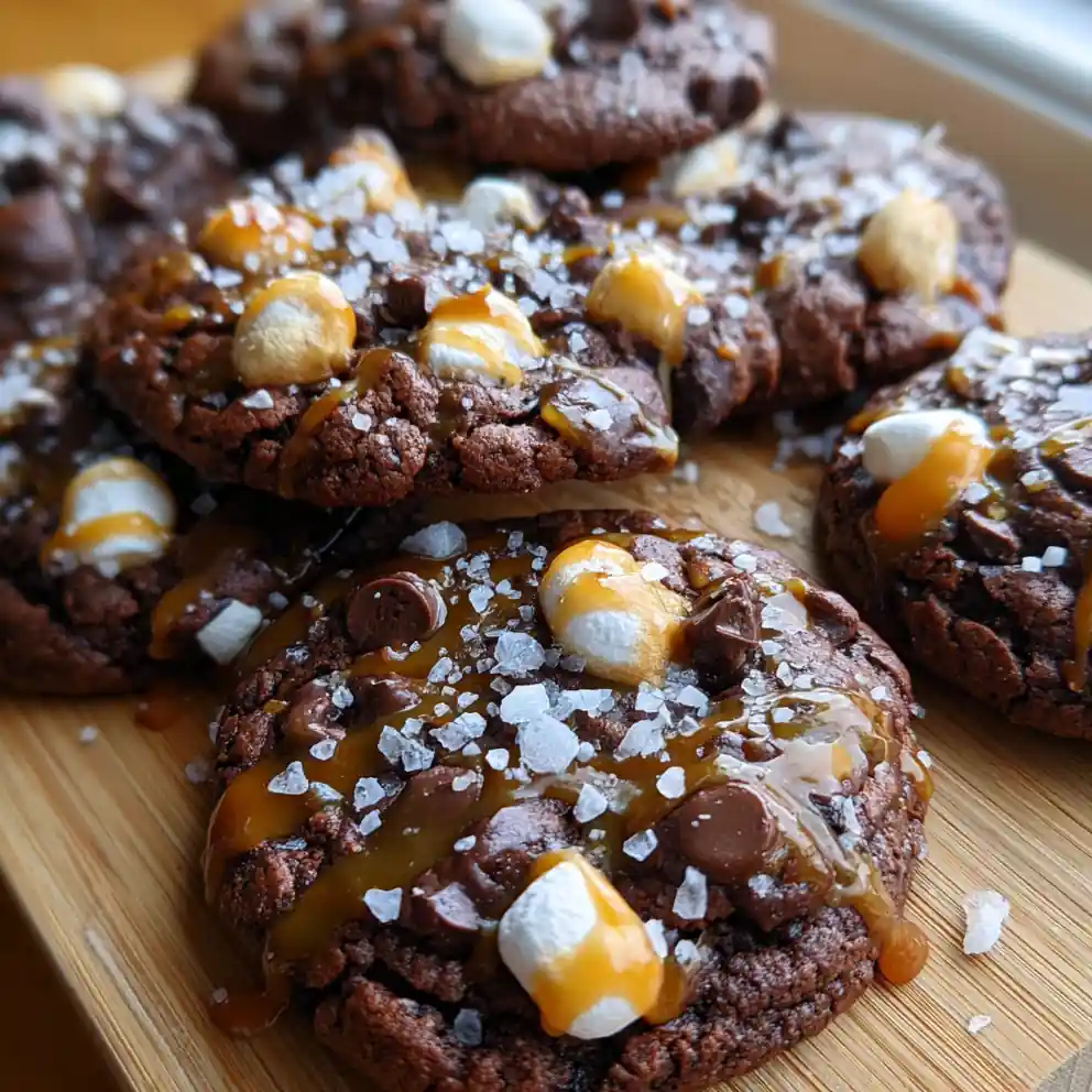 Fluffy Marshmallow Chocolate Cookies With Caramel Drizzle 1772079192.8965948