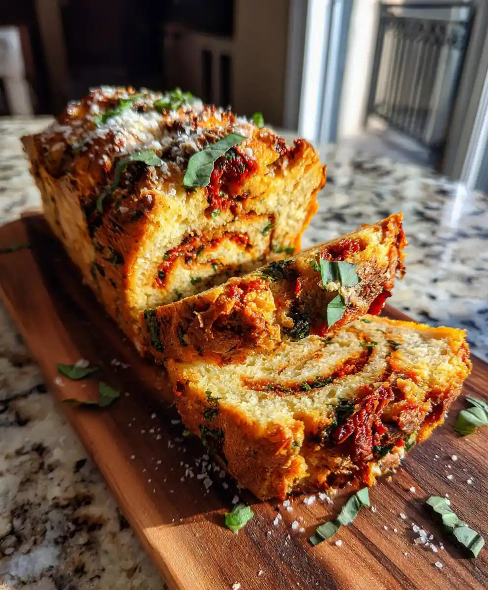 Garlic Parmesan Herb Bread With Sun Dried Tomato Basil Swirl