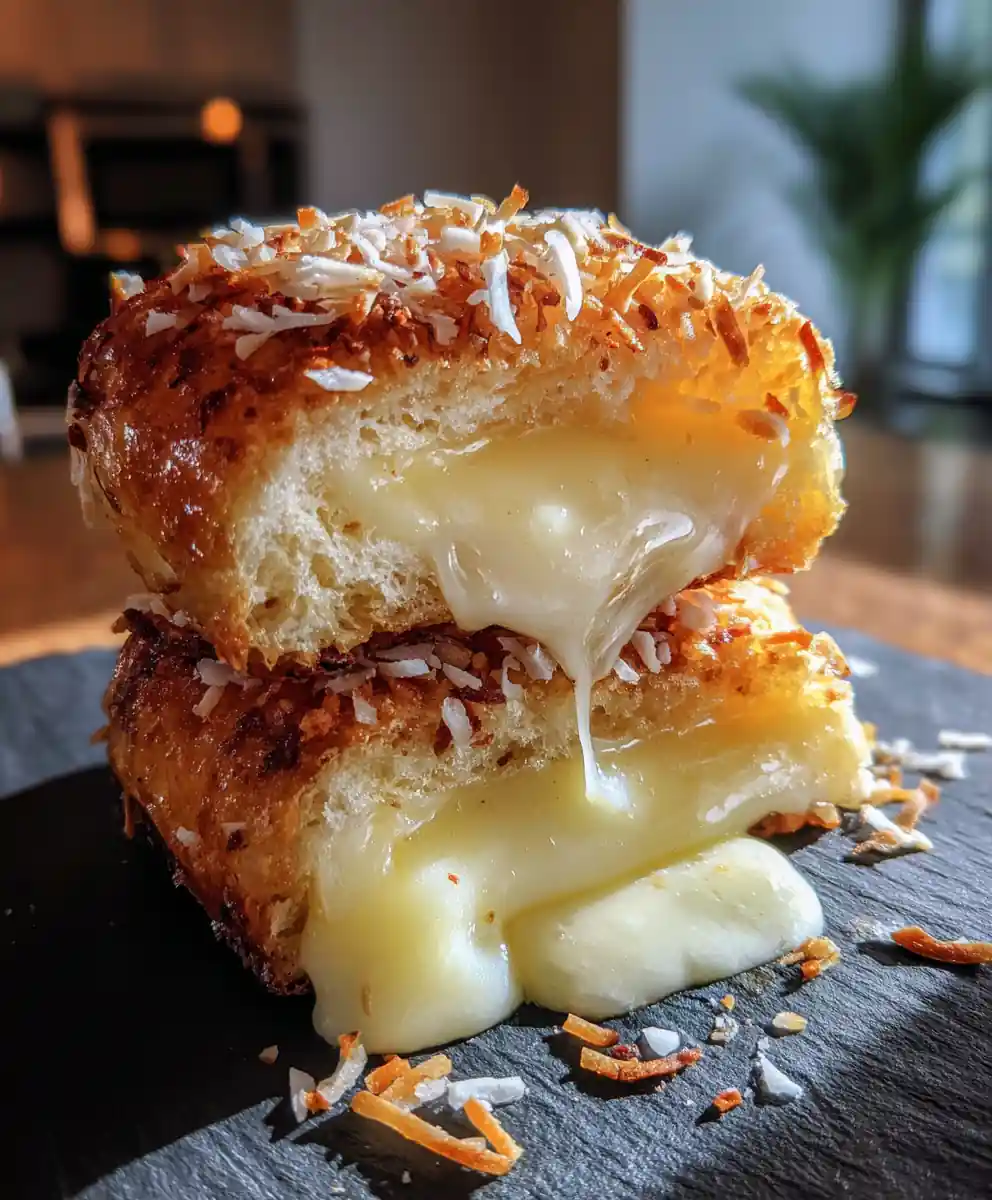 Golden Coconut Crusted Condensed Milk Bread With Gooey Vanilla Custard