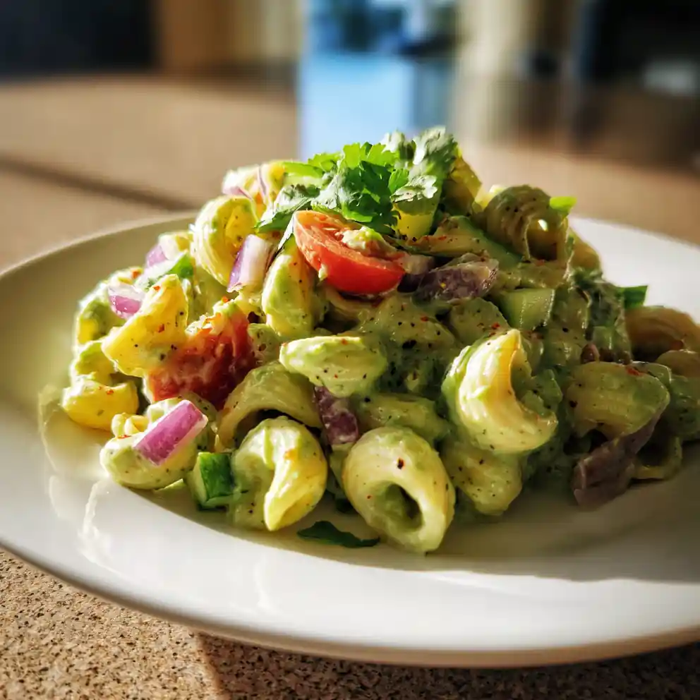 Green Avocado Lime Macaroni Salad With Pumpkin Seed Garnish 1772100340.7221332