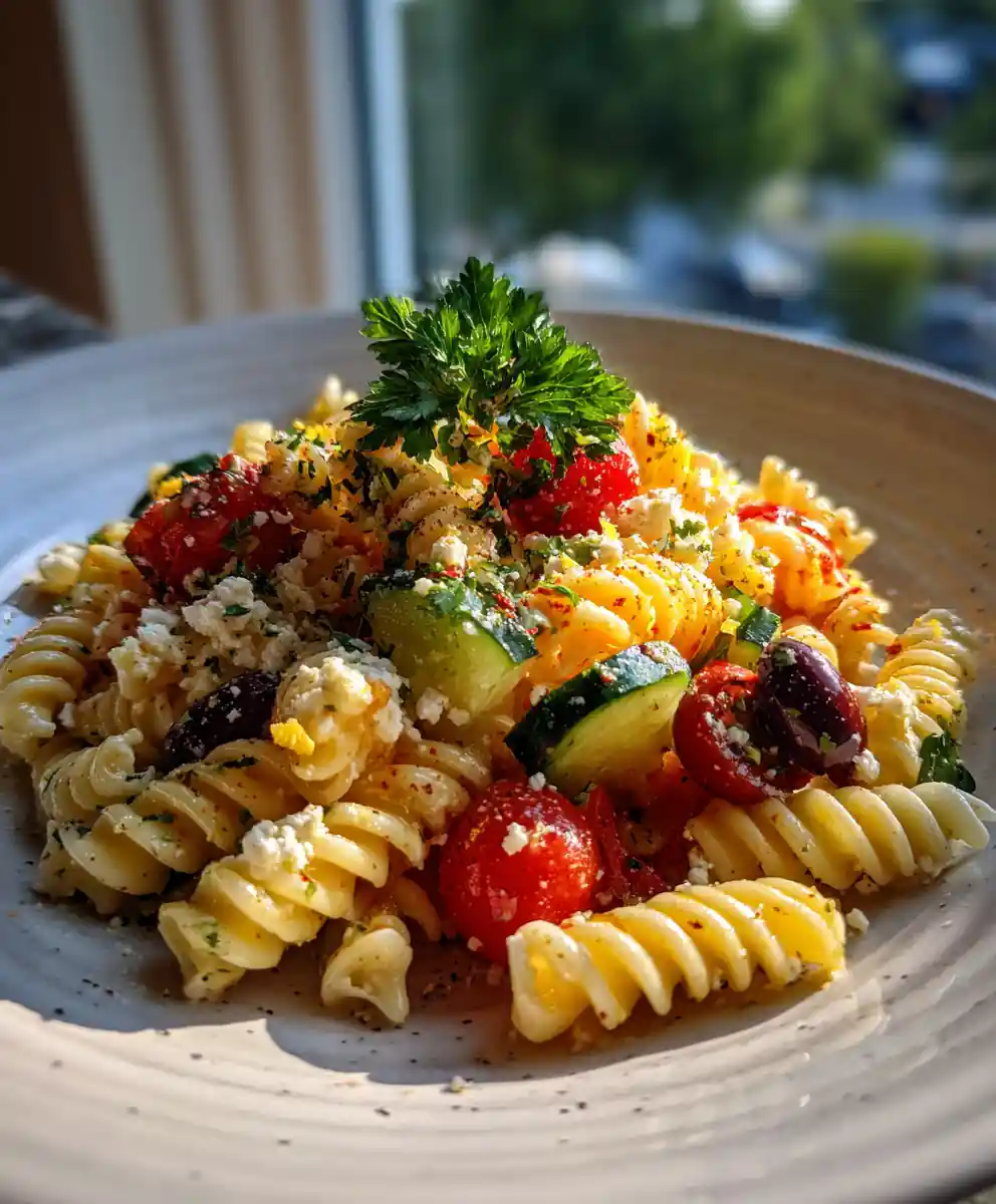Lemon Garlic Pasta Salad With Herb Feta Crumble