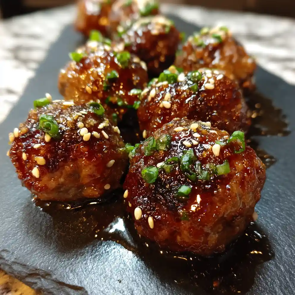Miso Ginger Glazed Meatballs With Sesame Drizzle