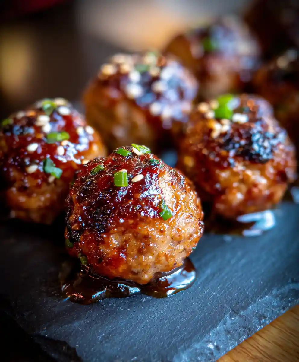 Miso Ginger Glazed Meatballs With Sesame Drizzle