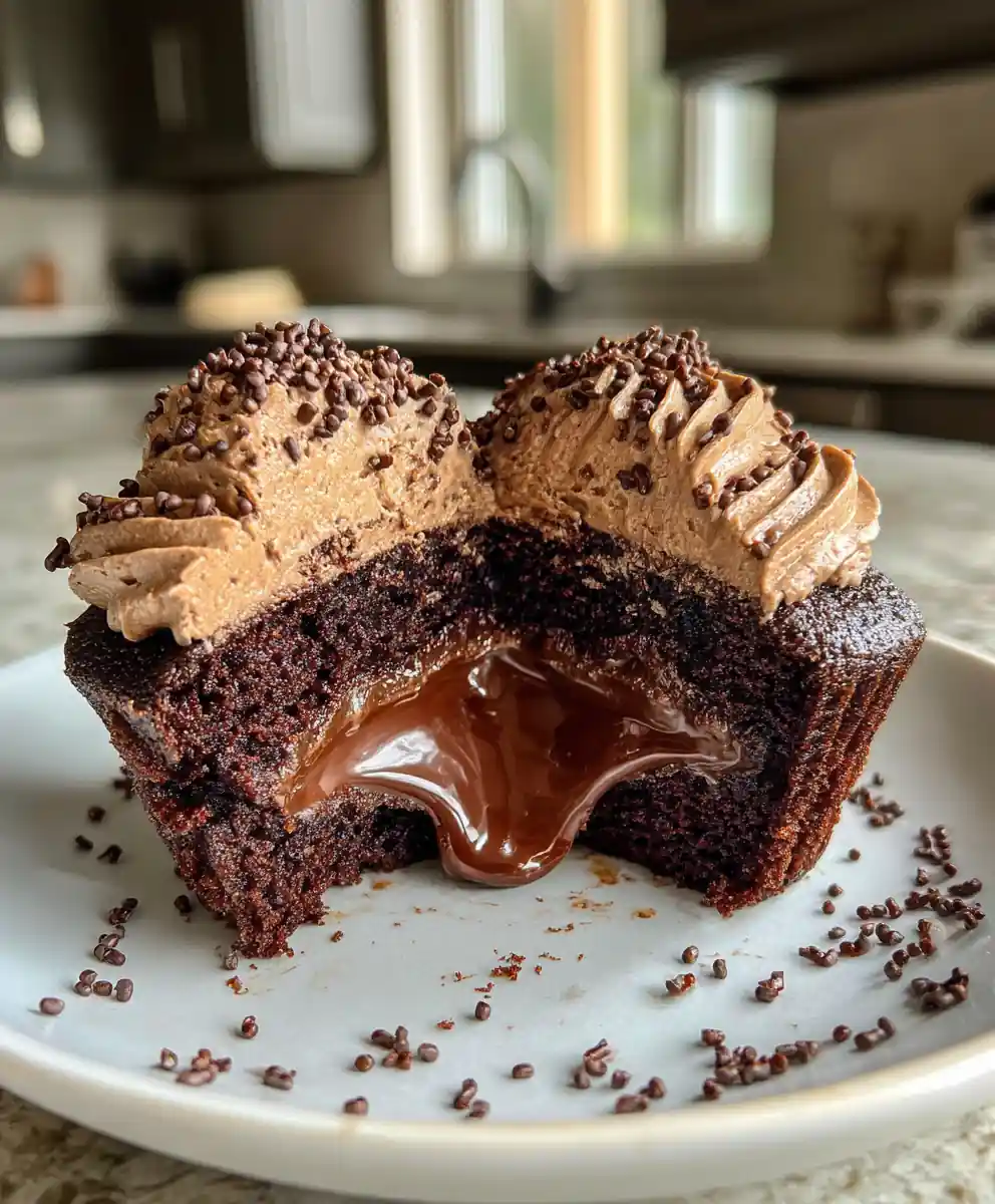 Moist Chocolate Cupcakes With Espresso Ganache Center