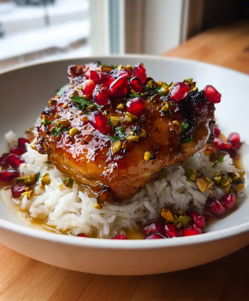 Pomegranate Glazed Creamy Smothered Chicken And Rice