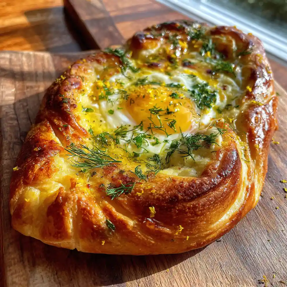 Saffron Swirled Khachapuri With Lemon Herb Butter Drizzle 1772027552.8222325