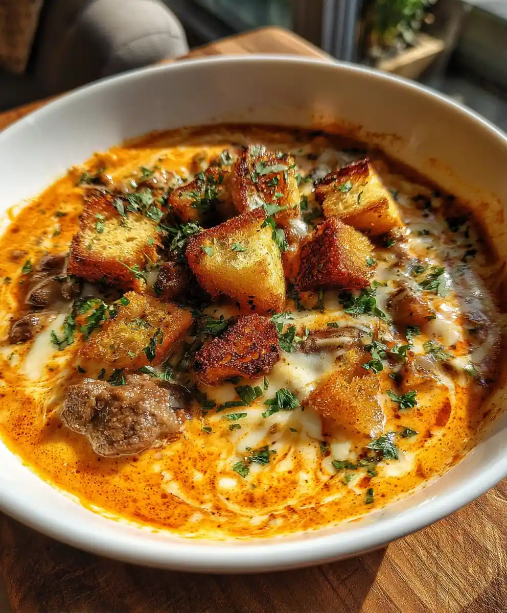 Smoky Chipotle Cheddar Swirl Hamburger & Potato Soup