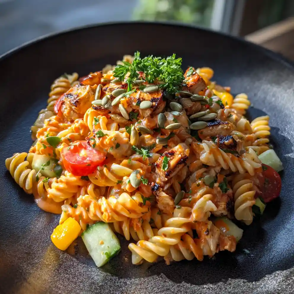 Smoky Red Pepper Chicken Pasta Salad