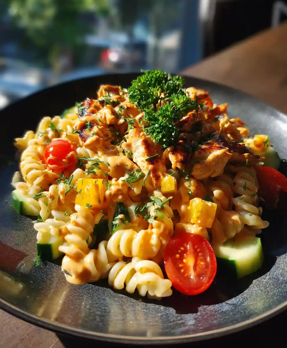 Smoky Red Pepper Chicken Pasta Salad