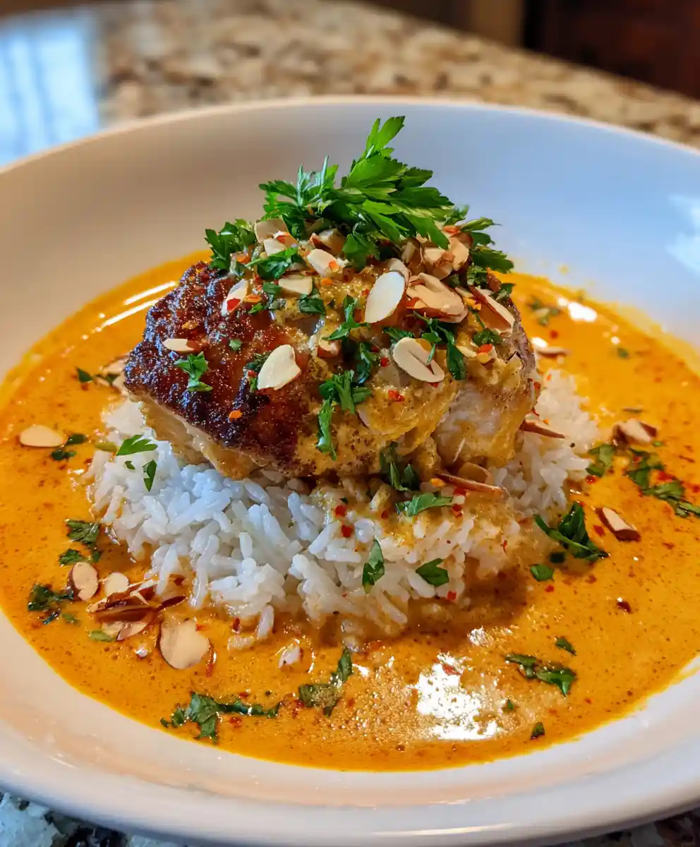 Smothered Chicken And Rice With Roasted Red Pepper Cream
