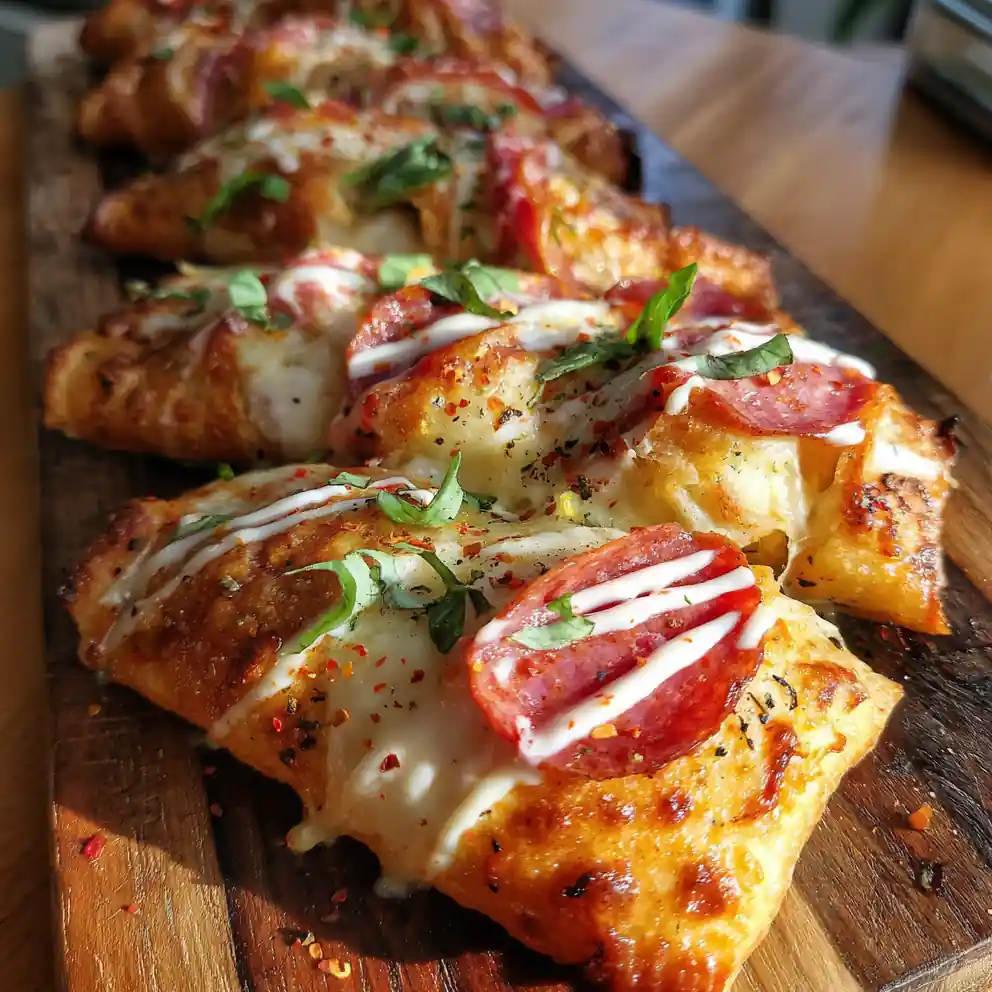 Spicy Beef Pizza Roll Breadsticks With Garlic Butter Drizzle