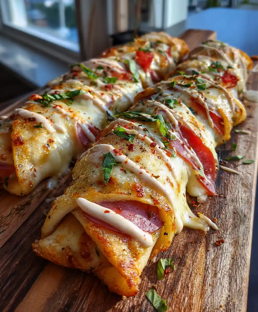 Spicy Beef Pizza Roll Breadsticks With Garlic Butter Drizzle
