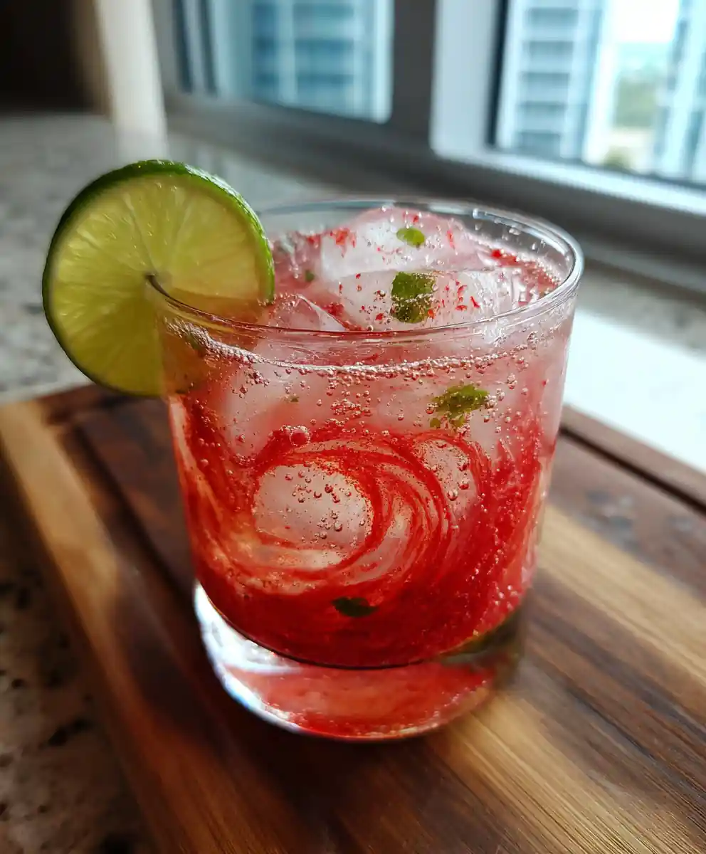Strawberry Dirty Sprite With Basil Swirl