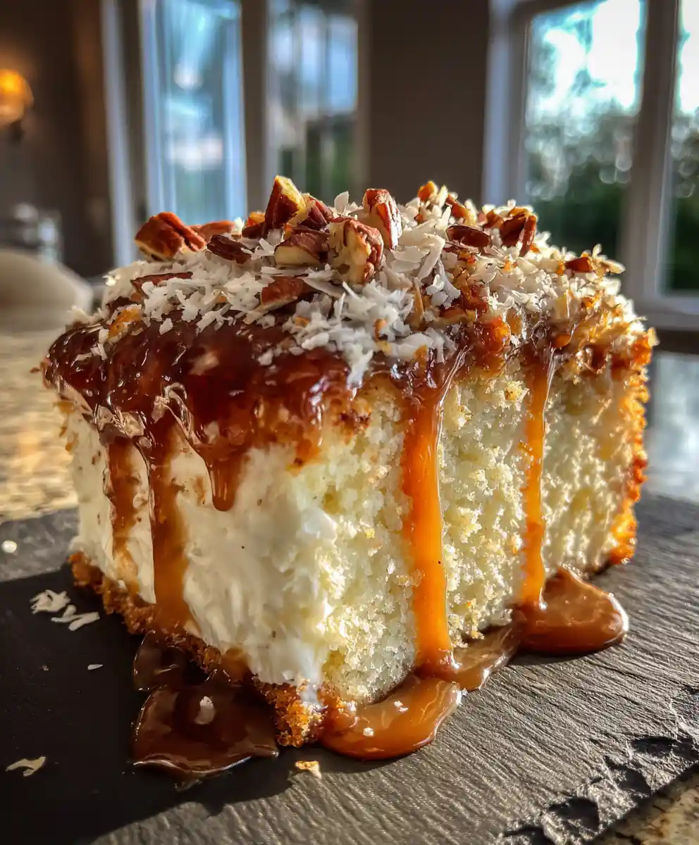 White German Chocolate Cake With Salted Caramel Drizzle 7 White German Chocolate Cake With Salted Caramel Drizzle