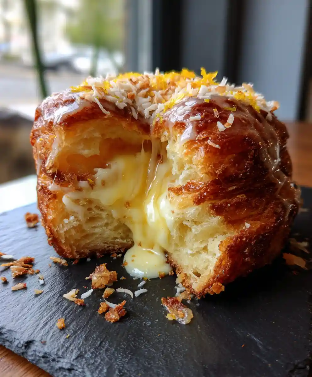 Yuzu White Chocolate Cream Filled Cruffin with Citrus Glaze