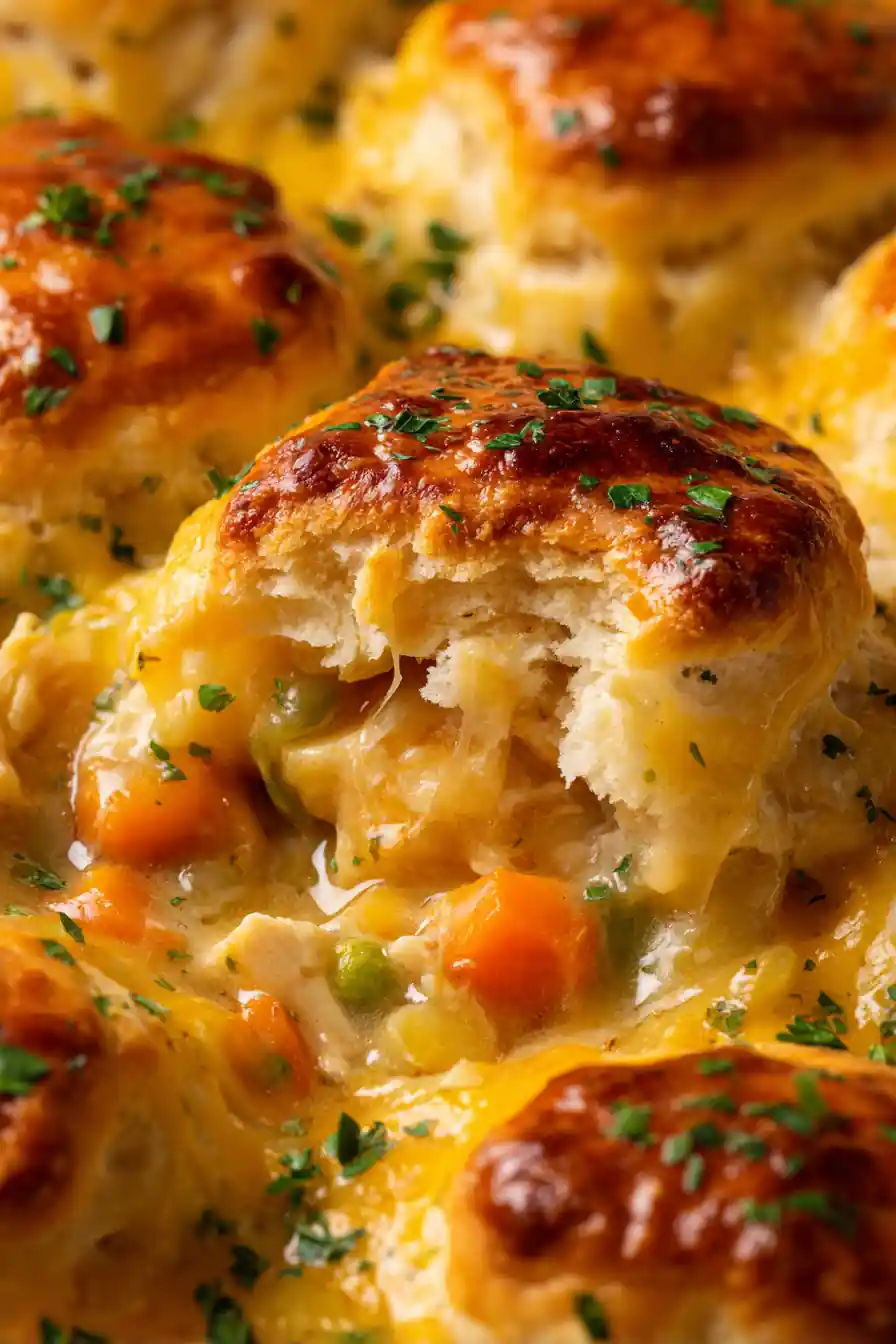 Chicken Pot Pie With Cheddar Bay Biscuits