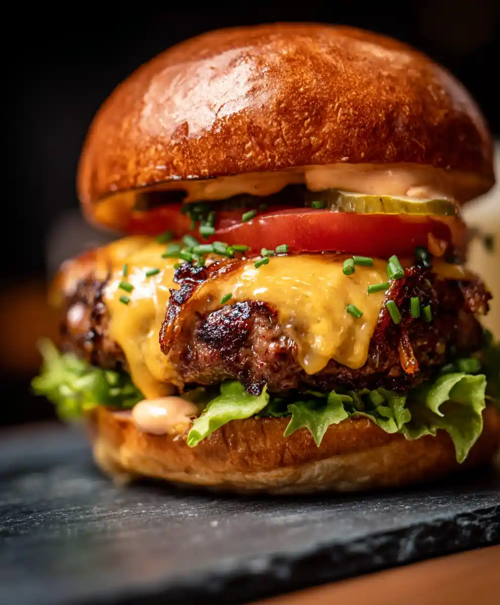 Classic Beef Smashburger With Caramelized Onions And Herbed Aioli