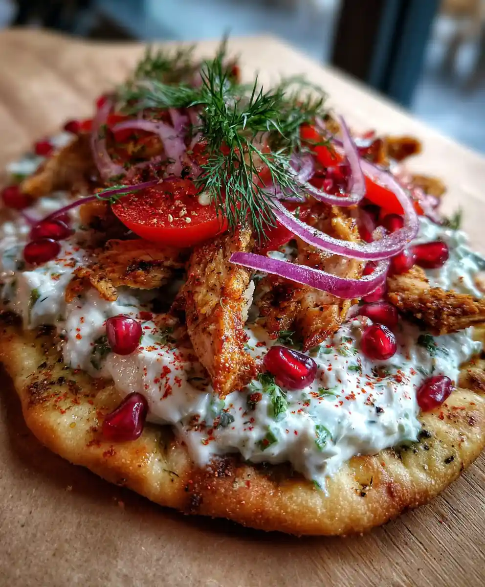 Creamy Greek Chicken Flatbread With Tzatziki, Cucumbers, Tomatoes & Red Onion – Dinner Win!