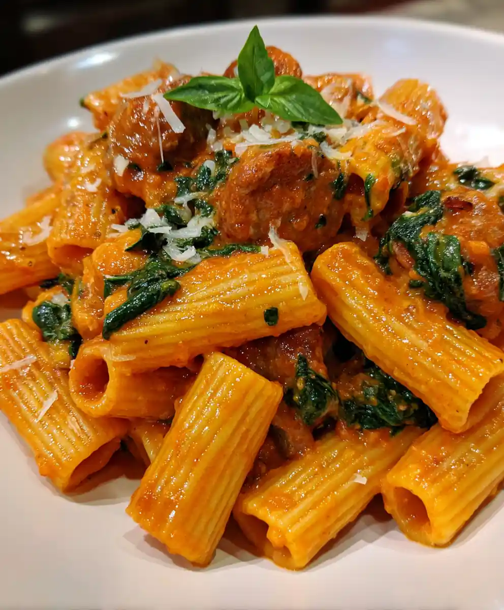Creamy Sausage Rigatoni With Spinach