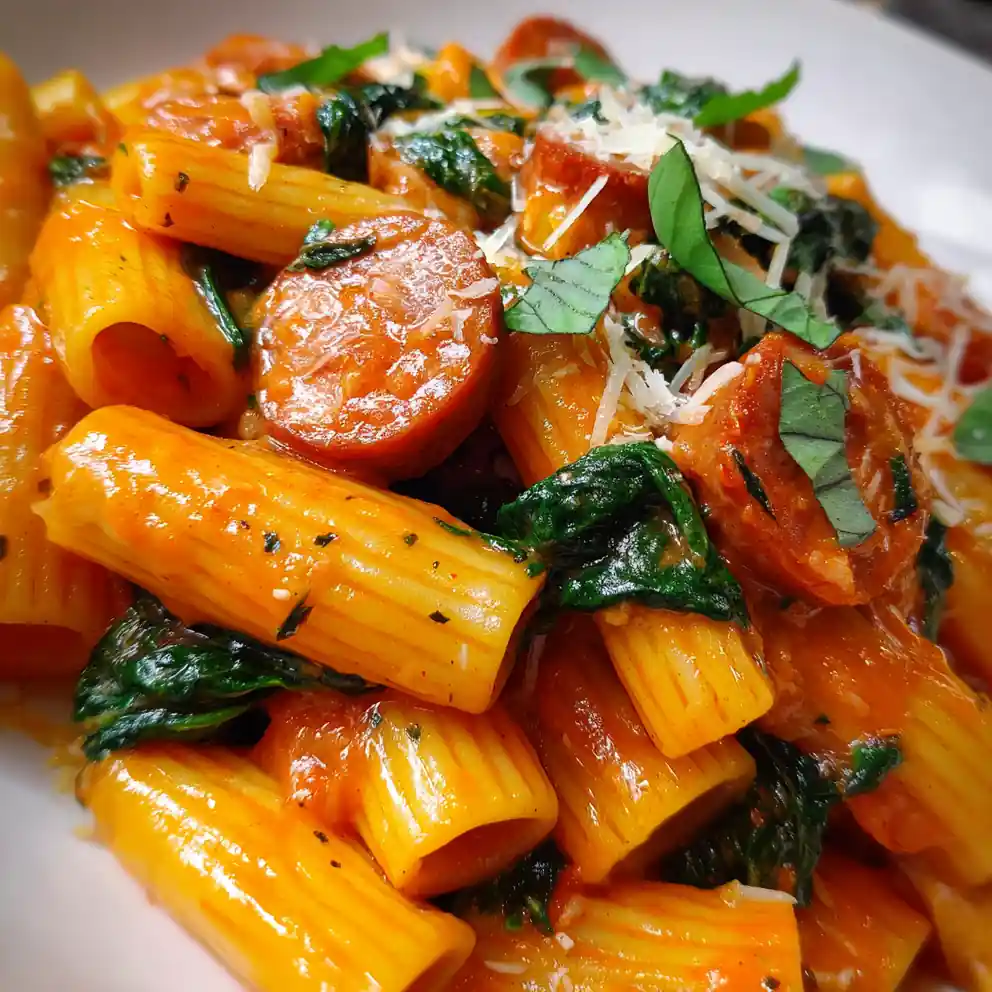 Creamy Sausage Rigatoni With Spinach