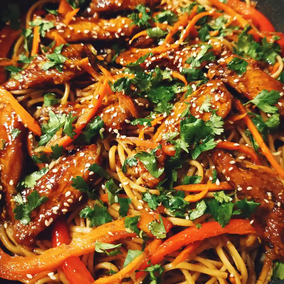 Sticky Garlic Chicken Noodles (High Protein Quick Dinner) 6 Sticky Garlic Chicken Noodles (High Protein Quick Dinner)