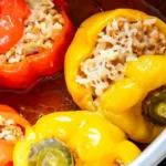 Pressure Cooker Stuffed Bell Peppers with Beef and Rice
