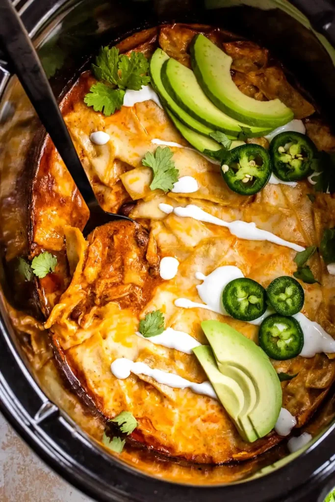 Slow Cooker Chicken Enchilada Casserole