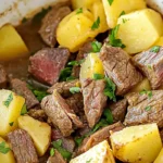 Slow Cooker Steak and Cheddar Potato Casserole