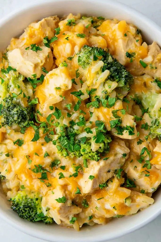 Creamy Crockpot Broccoli Cheddar Chicken and Rice