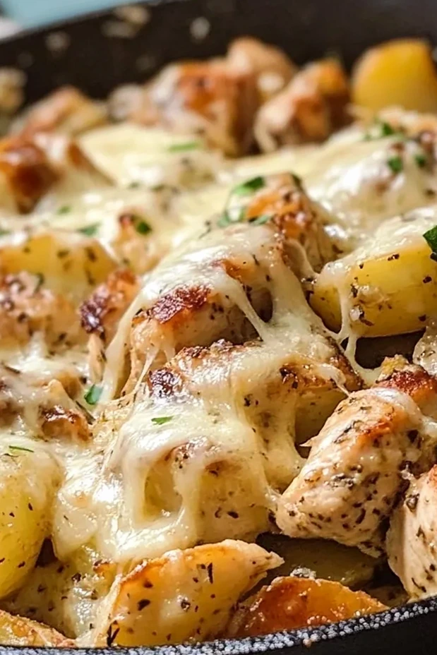Garlic Parmesan Chicken and Potatoes Skillet